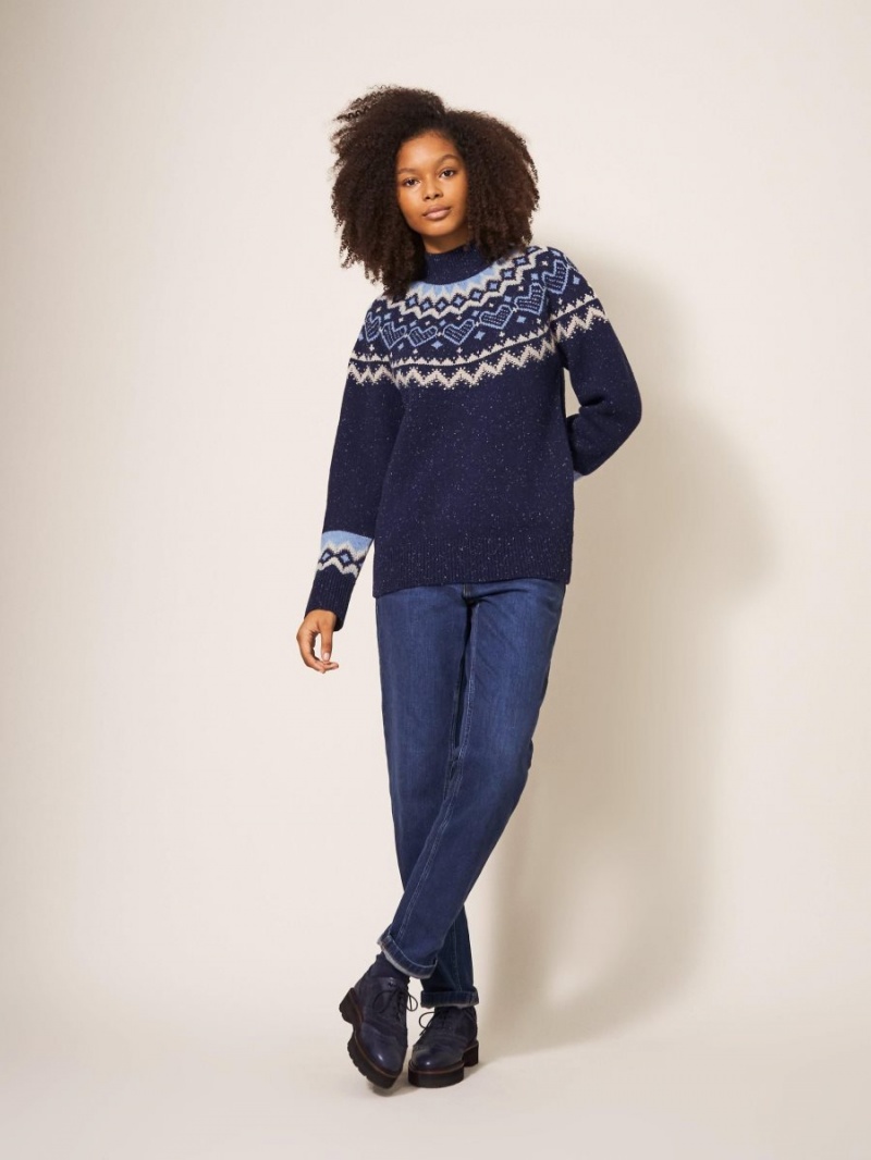 White Stuff Heart Longline Fairisle Jumper Navy Multi | 45208-IADQ