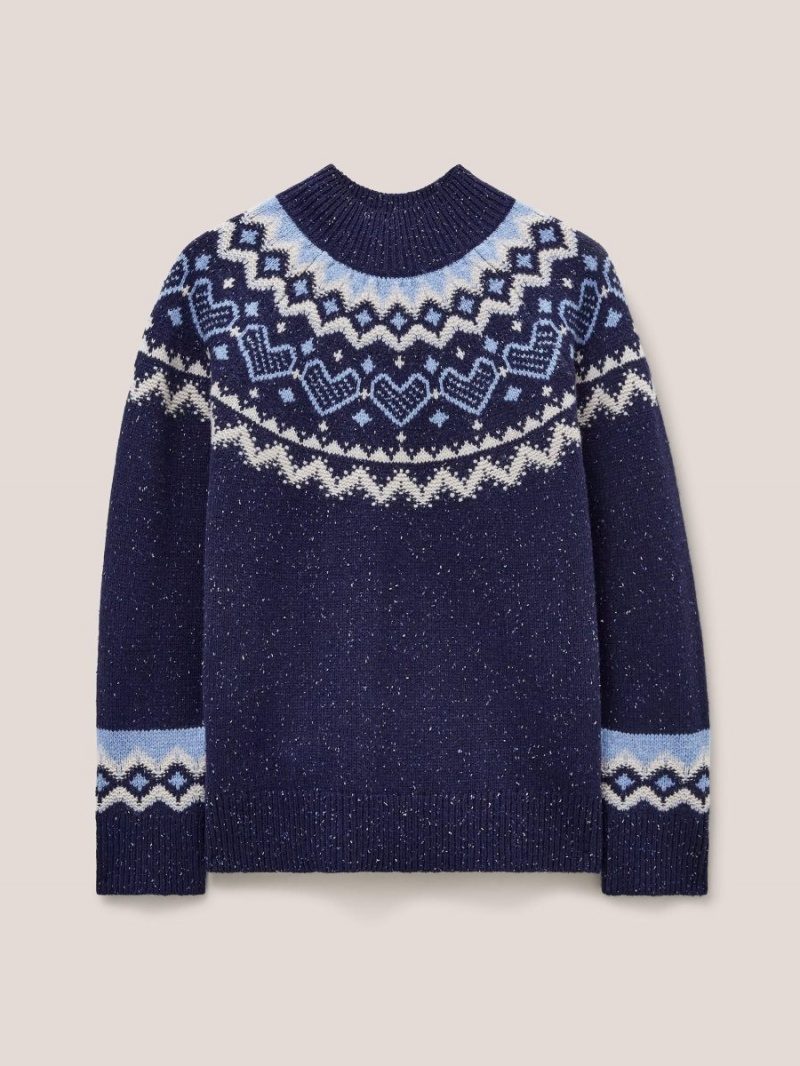 White Stuff Heart Longline Fairisle Jumper Navy Multi | 45208-IADQ