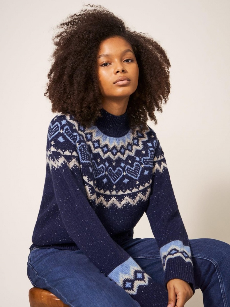 White Stuff Heart Longline Fairisle Jumper Navy Multi | 45208-IADQ