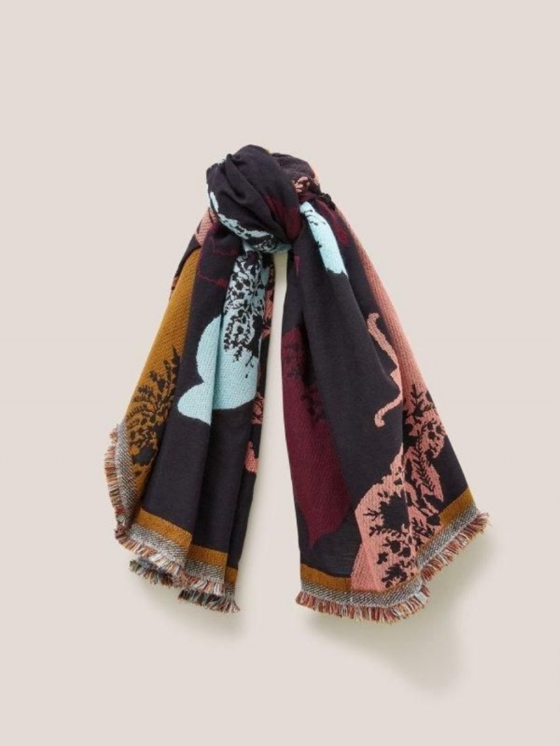 White Stuff Jacquard Animal Square Scarf Black Multi | 46591-RZMN