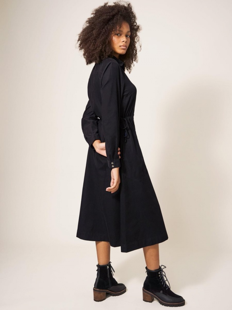 White Stuff Jade Cord Shirt Midi Dress Pure Black | 62734-VYQC