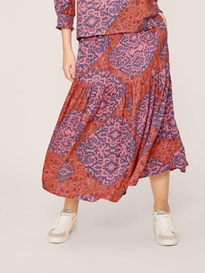 White Stuff Jamima Eco Vero Midi Skirt Red Multi | 56941-EDKQ