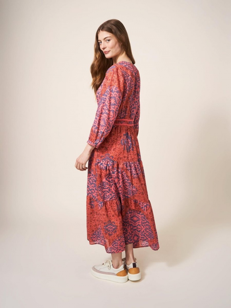 White Stuff Jenna Printed Midi Dress Red Multi | 54671-NRGE