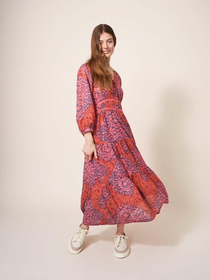 White Stuff Jenna Printed Midi Dress Red Multi | 54671-NRGE