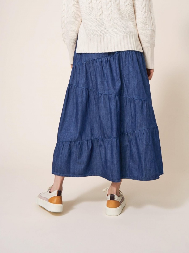 White Stuff Jenna Tiered Denim Skirt Dk Denim | 25687-GZIU