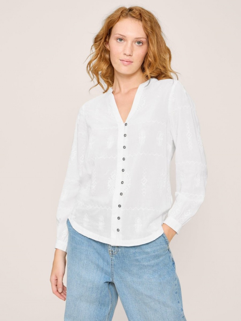 White Stuff Kate Embroidered Casual Shirt Ivory Multi | 03812-HMQE