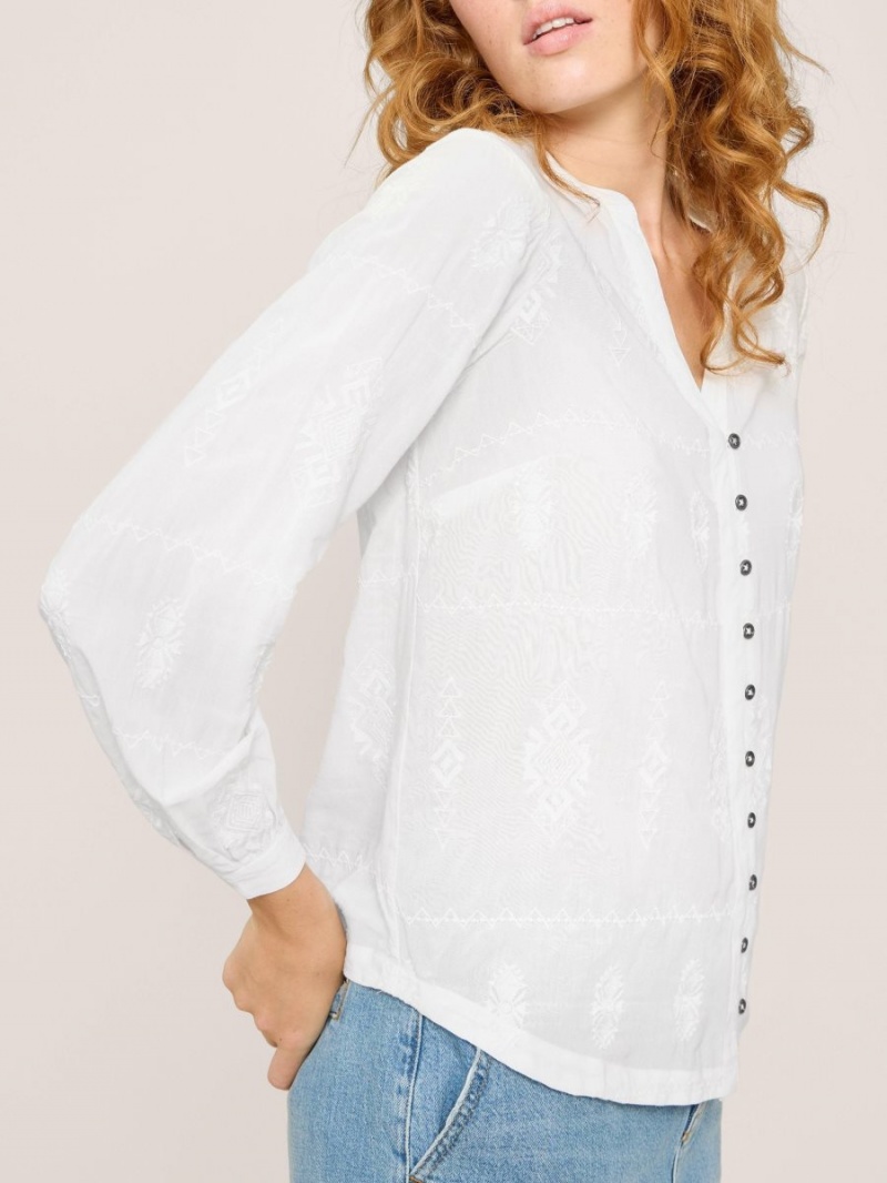 White Stuff Kate Embroidered Casual Shirt Ivory Multi | 03812-HMQE