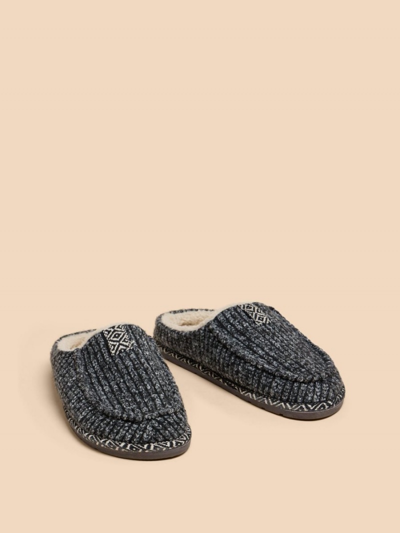 White Stuff Knitted Slip On Mule Slipper Charcoal Grey | 58910-MFAH