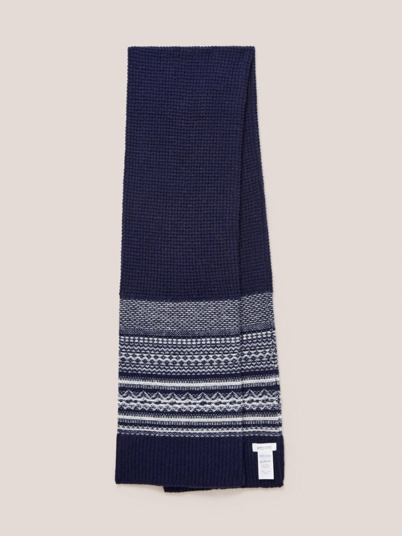 White Stuff Lambswool Fairisle Scarf Dark Navy | 51723-TBSO