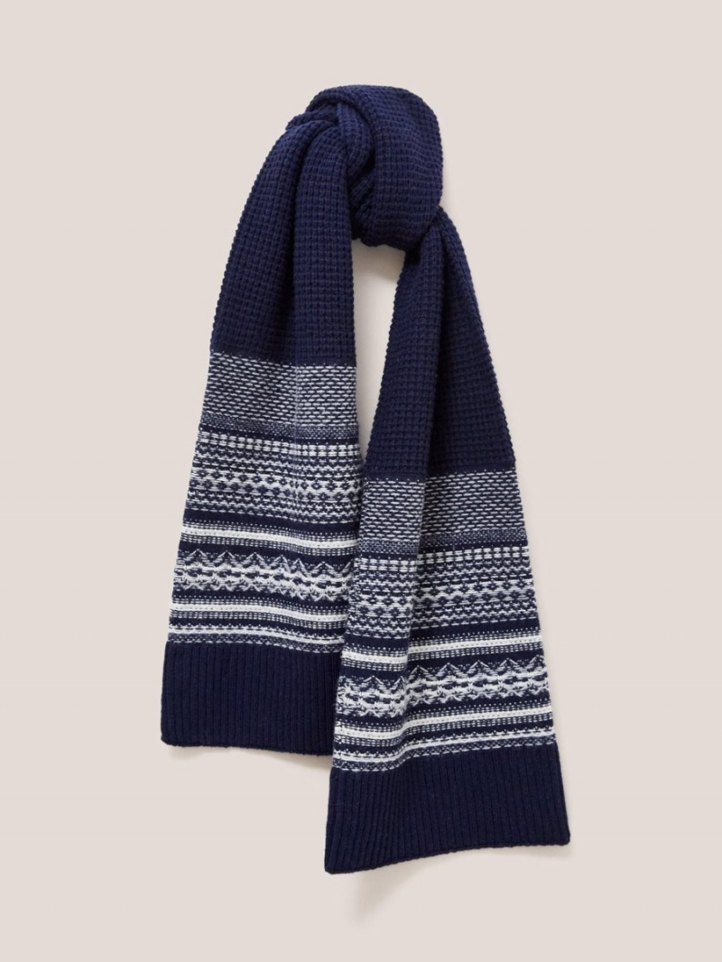 White Stuff Lambswool Fairisle Scarf Dark Navy | 51723-TBSO