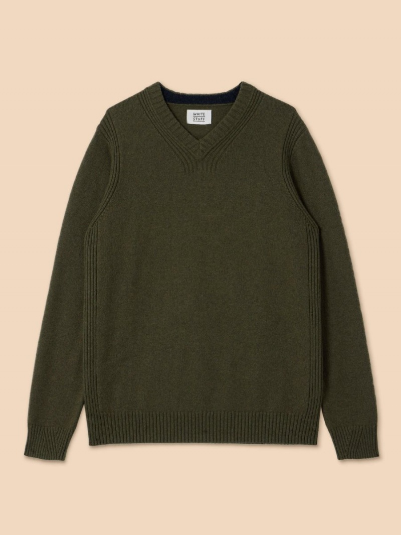 White Stuff Lambswool V Neck Dark Green | 81906-DAQG