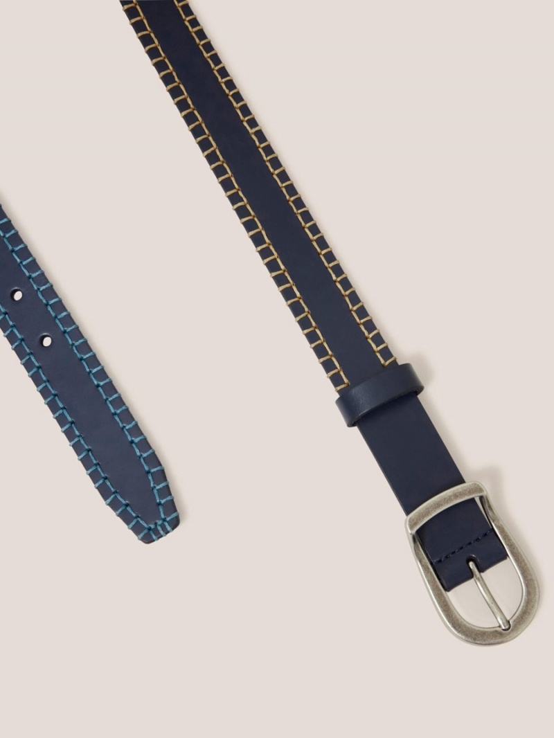 White Stuff Leather Ombre Stitch Belt Dark Navy | 74863-TZEG