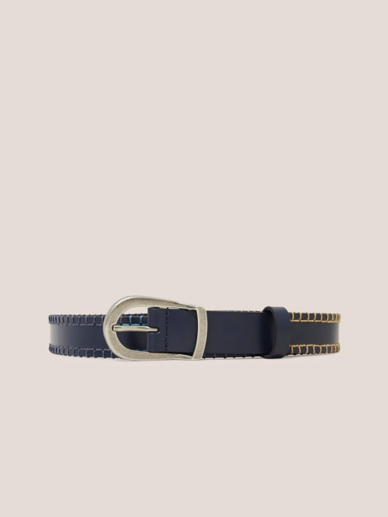 White Stuff Leather Ombre Stitch Belt Dark Navy | 74863-TZEG