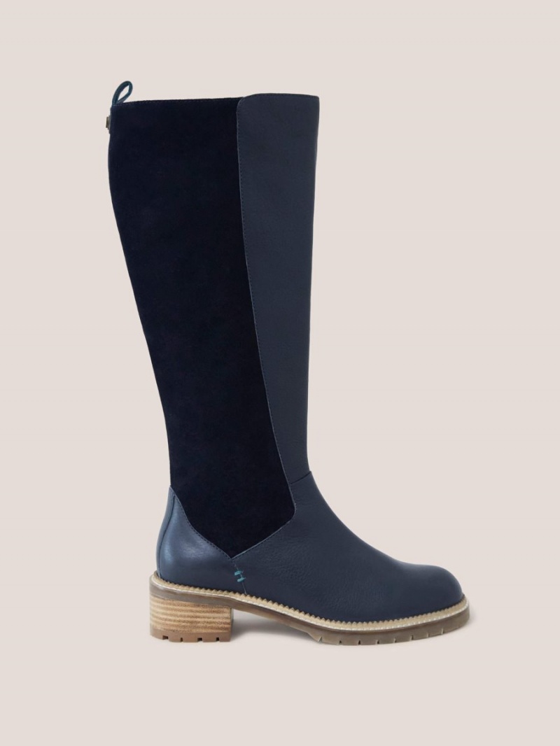 White Stuff Leather Serena Knee High Boot Dark Navy | 36895-WTCQ