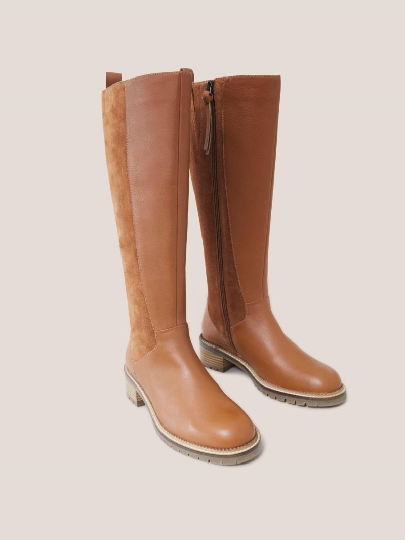 White Stuff Leather Serena Knee High Boot Dark Tan | 48513-IDPX