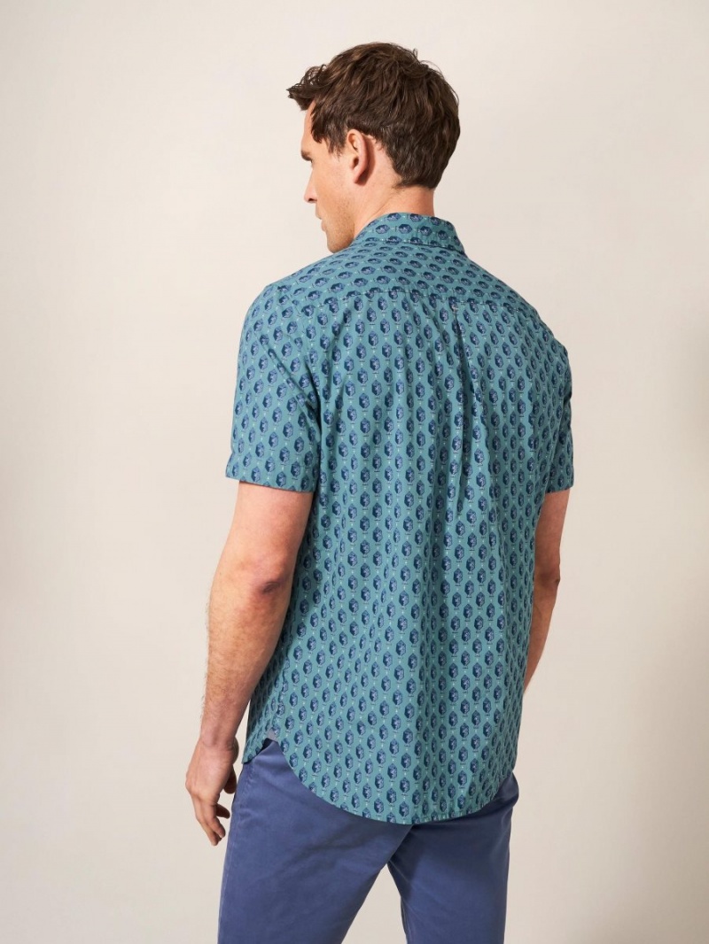 White Stuff Linear Fish Printed Ss Shirt Mint Green | 89754-SLBX