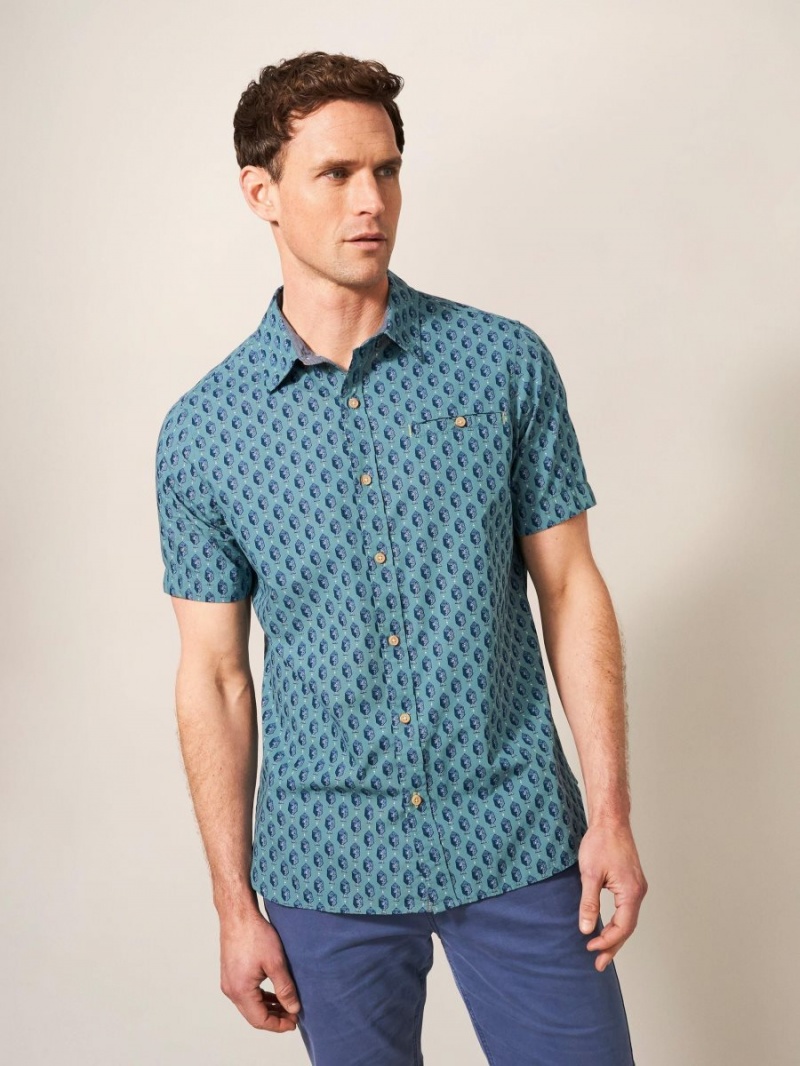 White Stuff Linear Fish Printed Ss Shirt Mint Green | 89754-SLBX