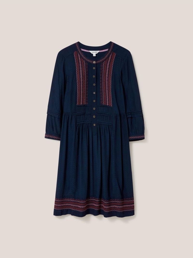 White Stuff Liv Embroidered Dress Navy Multi | 05237-TQZJ