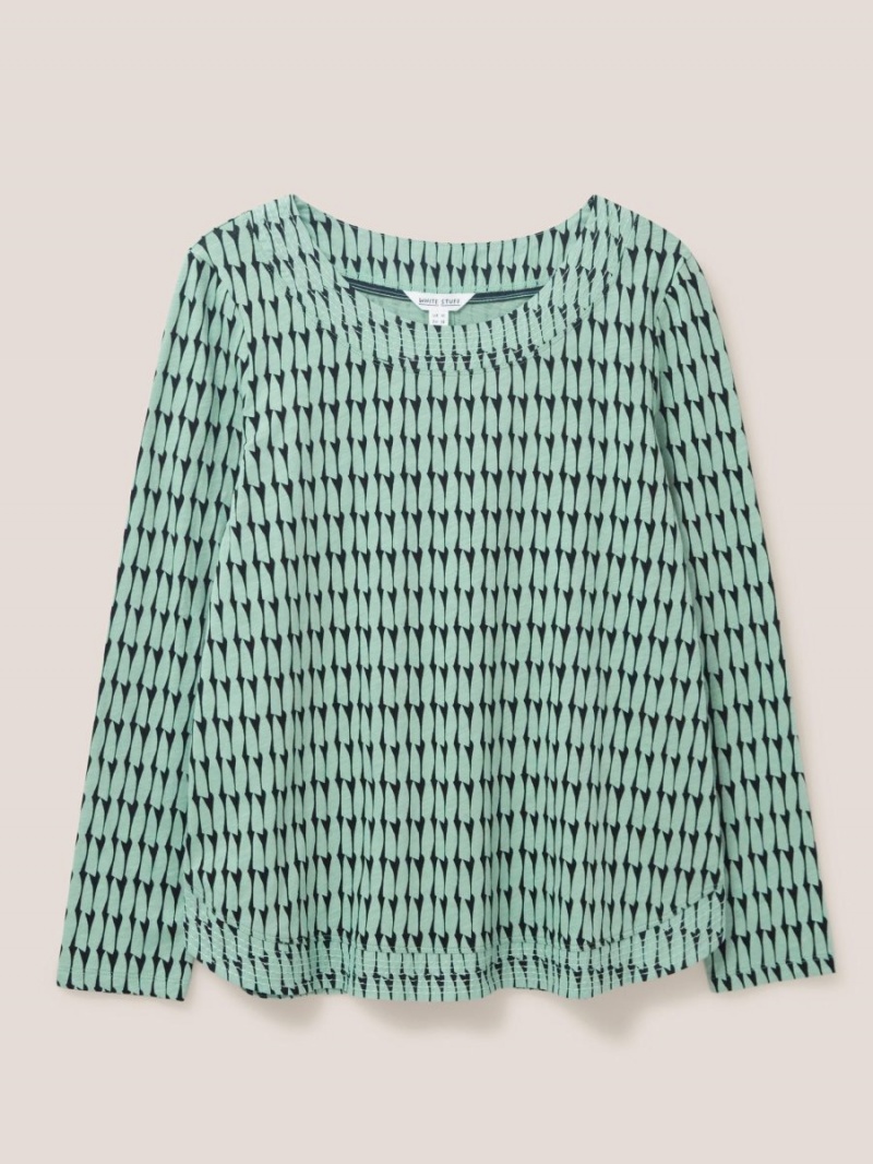 White Stuff Long Sleeve Weaver Tee Green Multi | 61842-AGHX