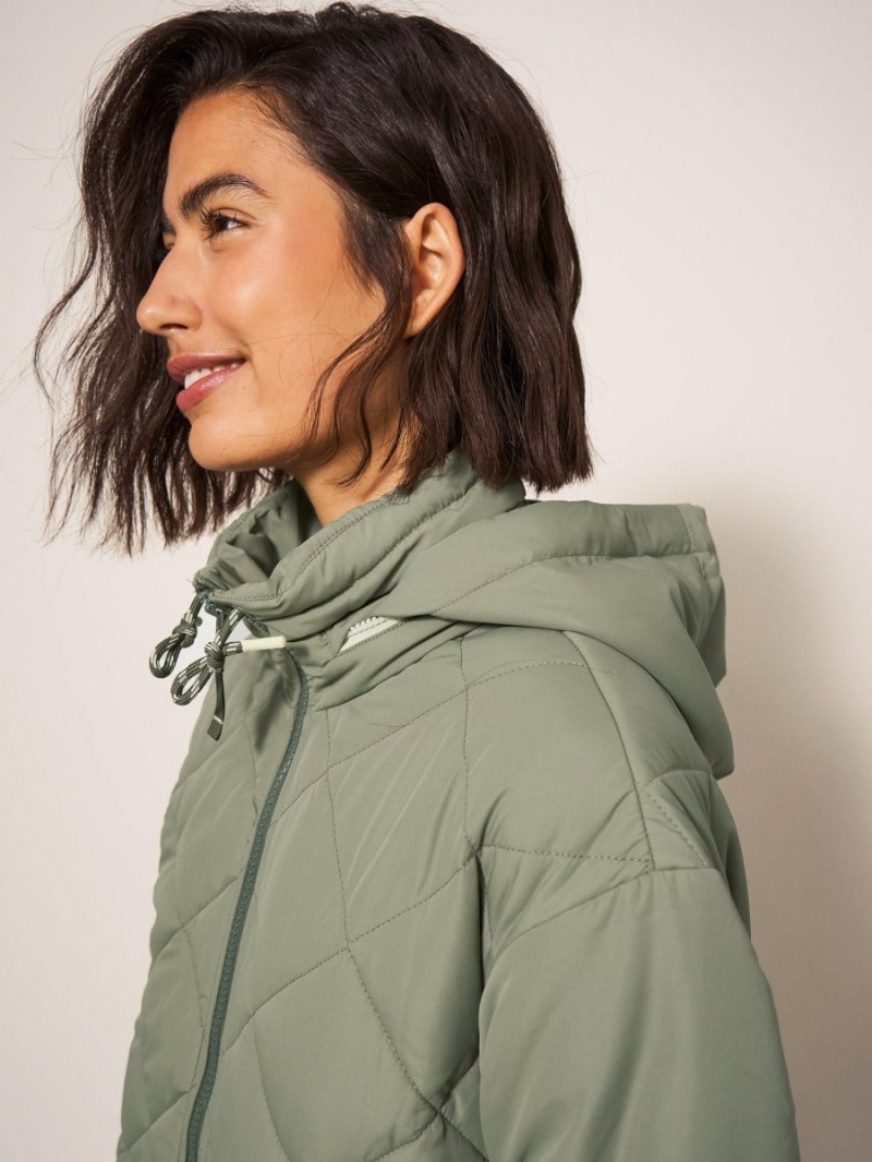 White Stuff Lorena Quilted Coat Mid Green | 63548-ELFX