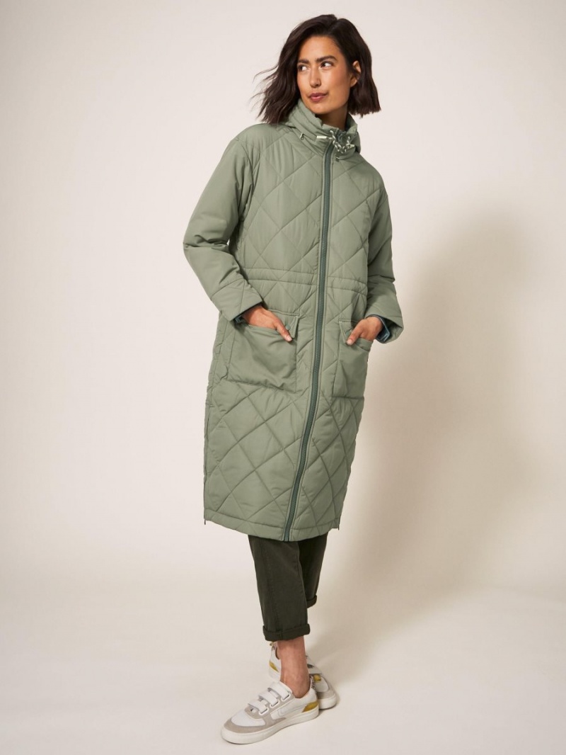 White Stuff Lorena Quilted Coat Mid Green | 63548-ELFX