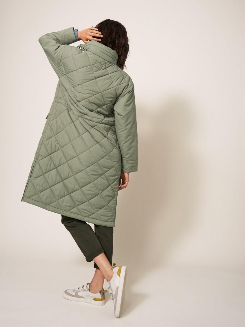 White Stuff Lorena Quilted Coat Mid Green | 63548-ELFX