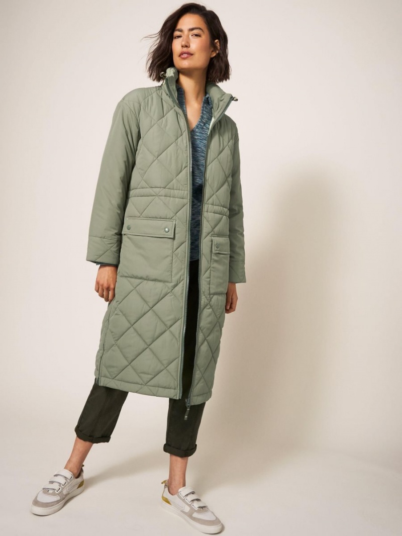 White Stuff Lorena Quilted Coat Mid Green | 63548-ELFX