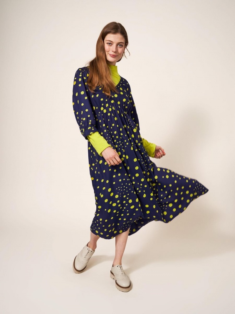 White Stuff Lucy Eco Vero Midi Dress Navy Multi | 32975-QYTE