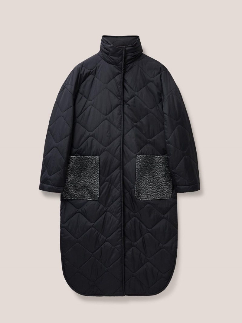 White Stuff Luna Fabric Mix Quilted Coat Black Multi | 23649-YNFP