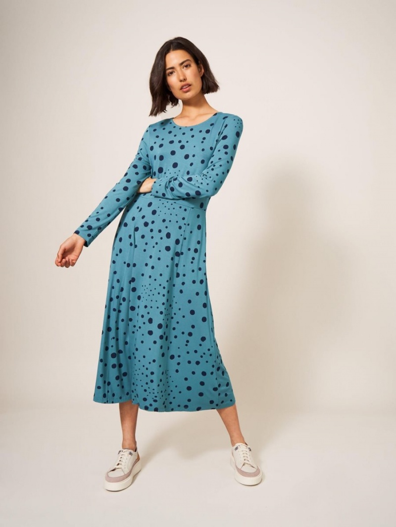 White Stuff Madeline Jersey Dress Teal Multi | 40195-DHYW