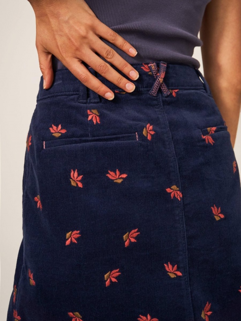 White Stuff Melody Embroidered Cord Skirt Navy Multi | 72189-ANPC