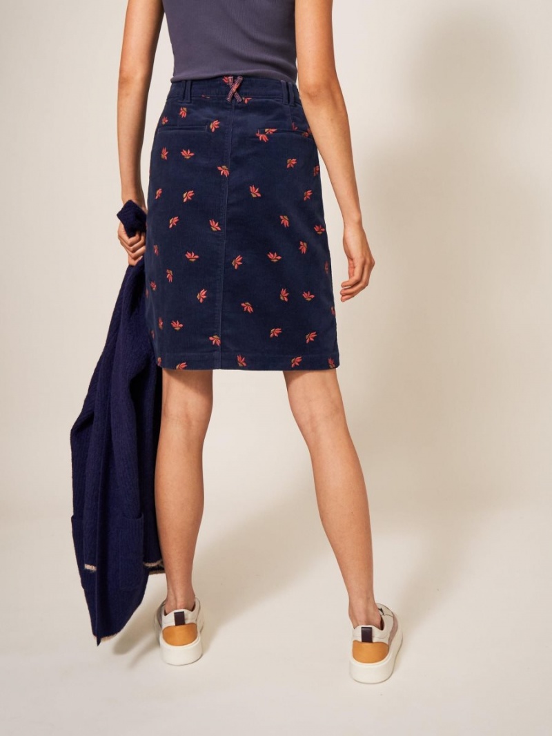 White Stuff Melody Embroidered Cord Skirt Navy Multi | 72189-ANPC