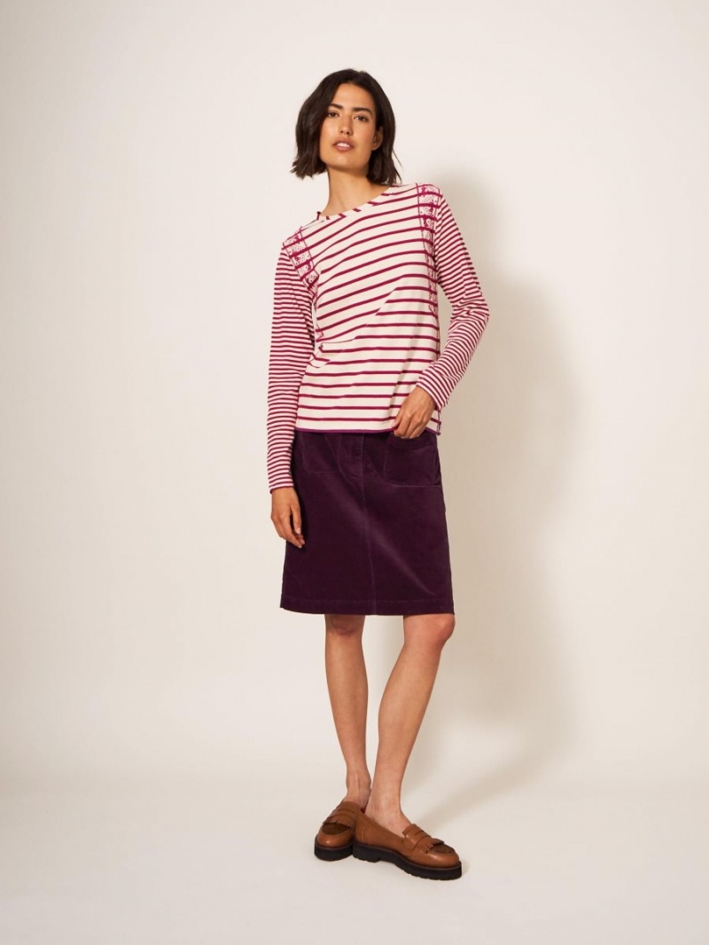 White Stuff Melody Organic Cord Skirt Dk Plum | 12508-RKAH