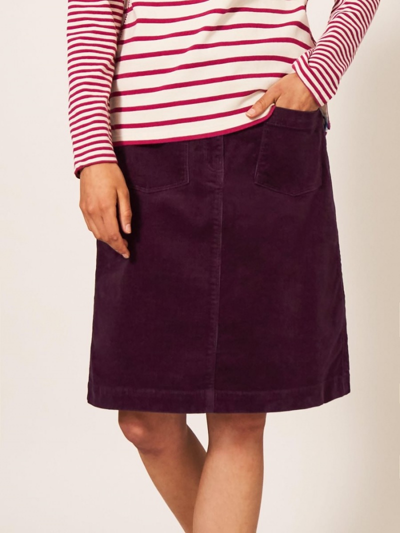 White Stuff Melody Organic Cord Skirt Dk Plum | 12508-RKAH