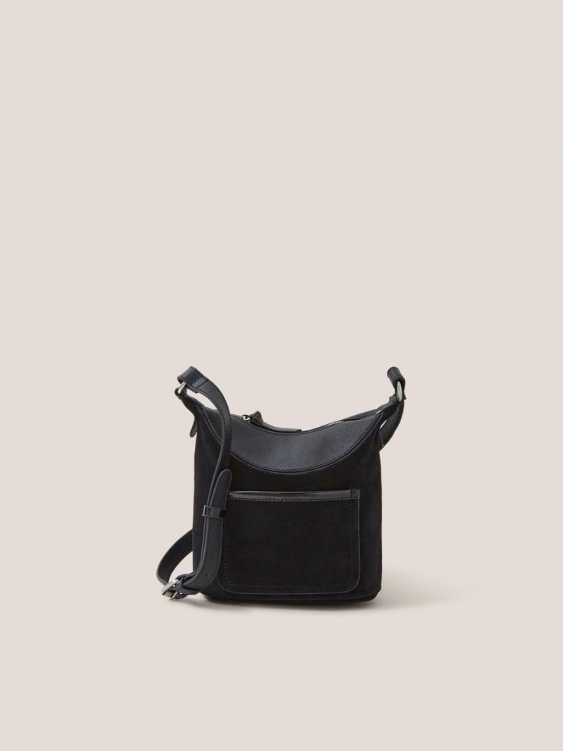 White Stuff Mini Fleur Leather Crossbody Pure Black | 35016-YZDQ