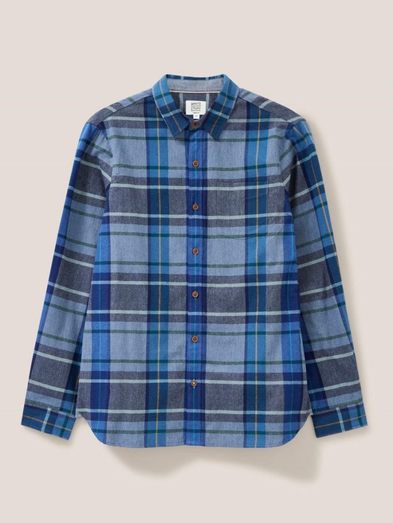 White Stuff Moxley Brushed Check Shirt Mid Blue | 07153-SEON