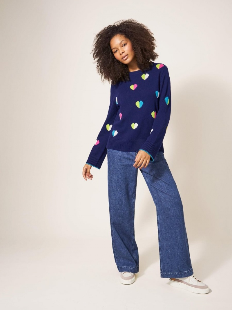 White Stuff Multi Heart Wool Jumper Navy Multi | 69071-JQTG