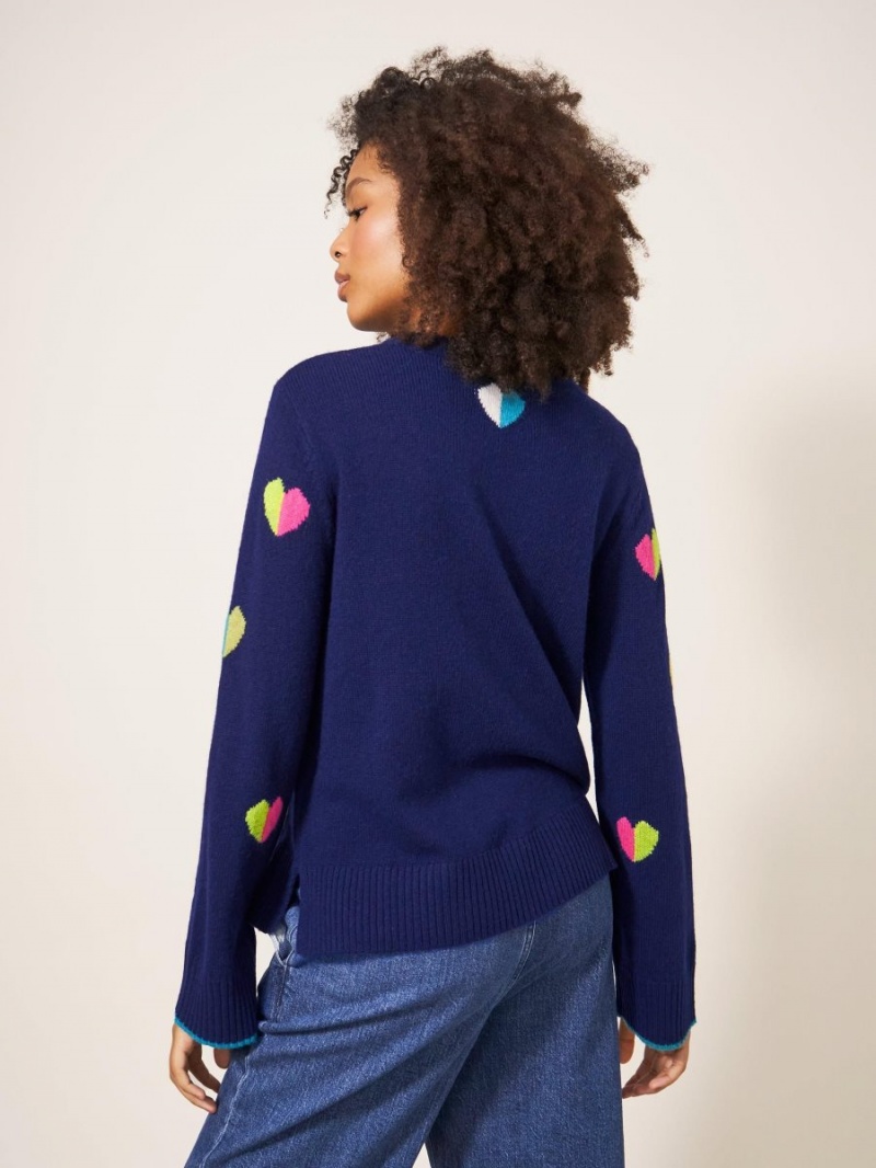 White Stuff Multi Heart Wool Jumper Navy Multi | 69071-JQTG