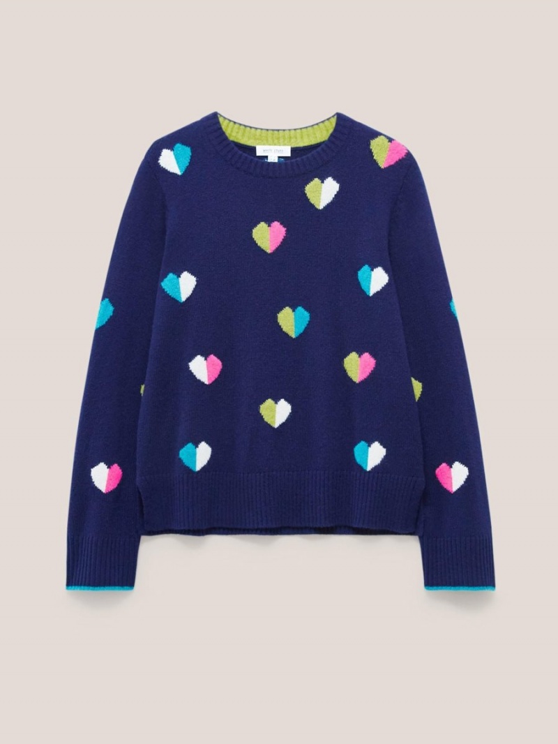 White Stuff Multi Heart Wool Jumper Navy Multi | 69071-JQTG