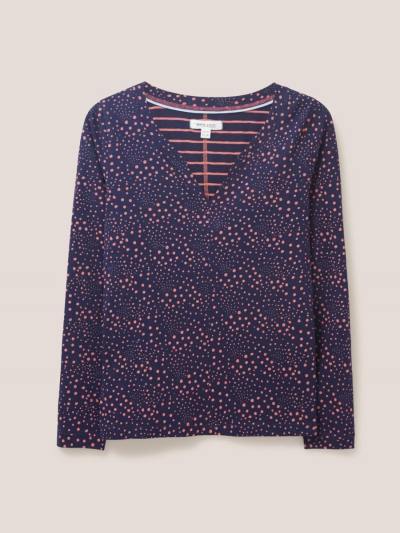 White Stuff Nelly Long Sleeve T-shirt Navy Multi | 61493-QZKA