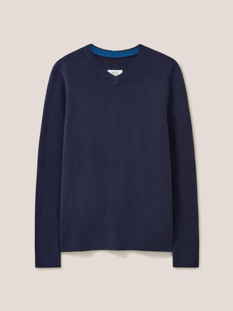 White Stuff Newport Merino Vee Neck Dark Navy | 40679-FEON