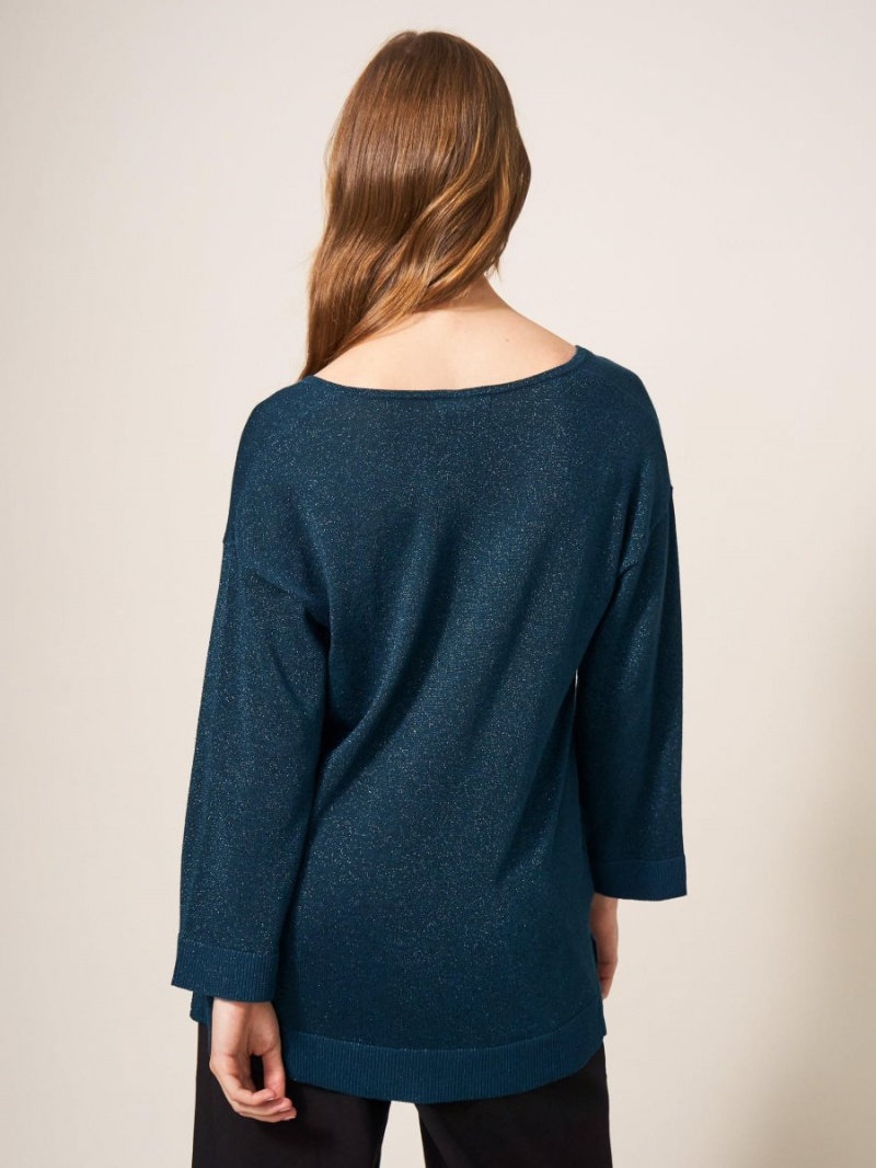 White Stuff Night Sky V Neck Jumper Mid Teal | 95761-DGKM