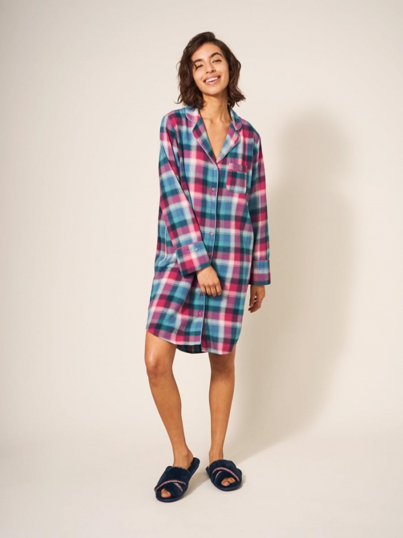 White Stuff Nina Organic Check Nightie Teal Multi | 63784-KDCJ