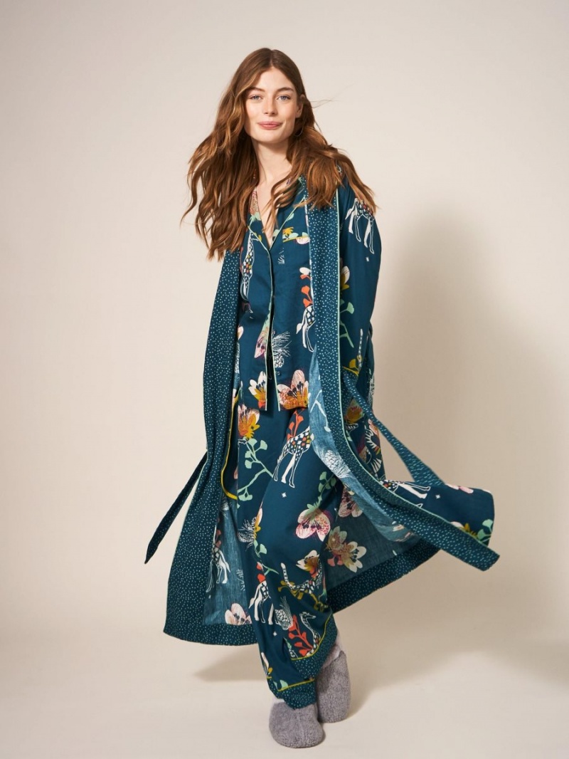 White Stuff Nina Organic Dressing Gown Teal Print | 59743-BYRF