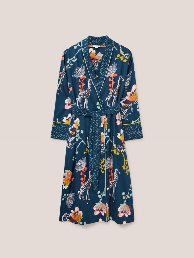 White Stuff Nina Organic Dressing Gown Teal Print | 59743-BYRF