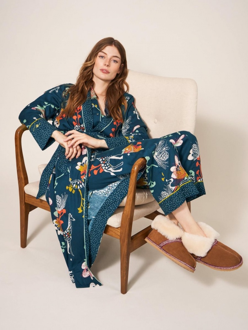 White Stuff Nina Organic Dressing Gown Teal Print | 59743-BYRF