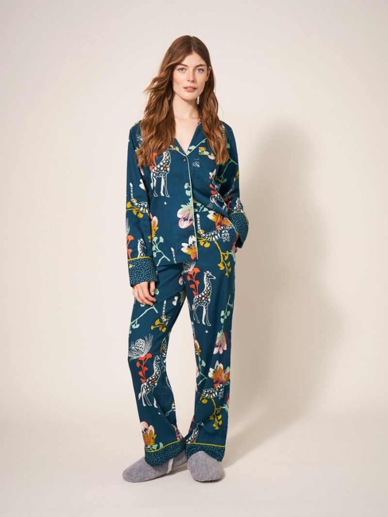 White Stuff Nina Organic Pj Bottom Teal Print | 38974-HYDB