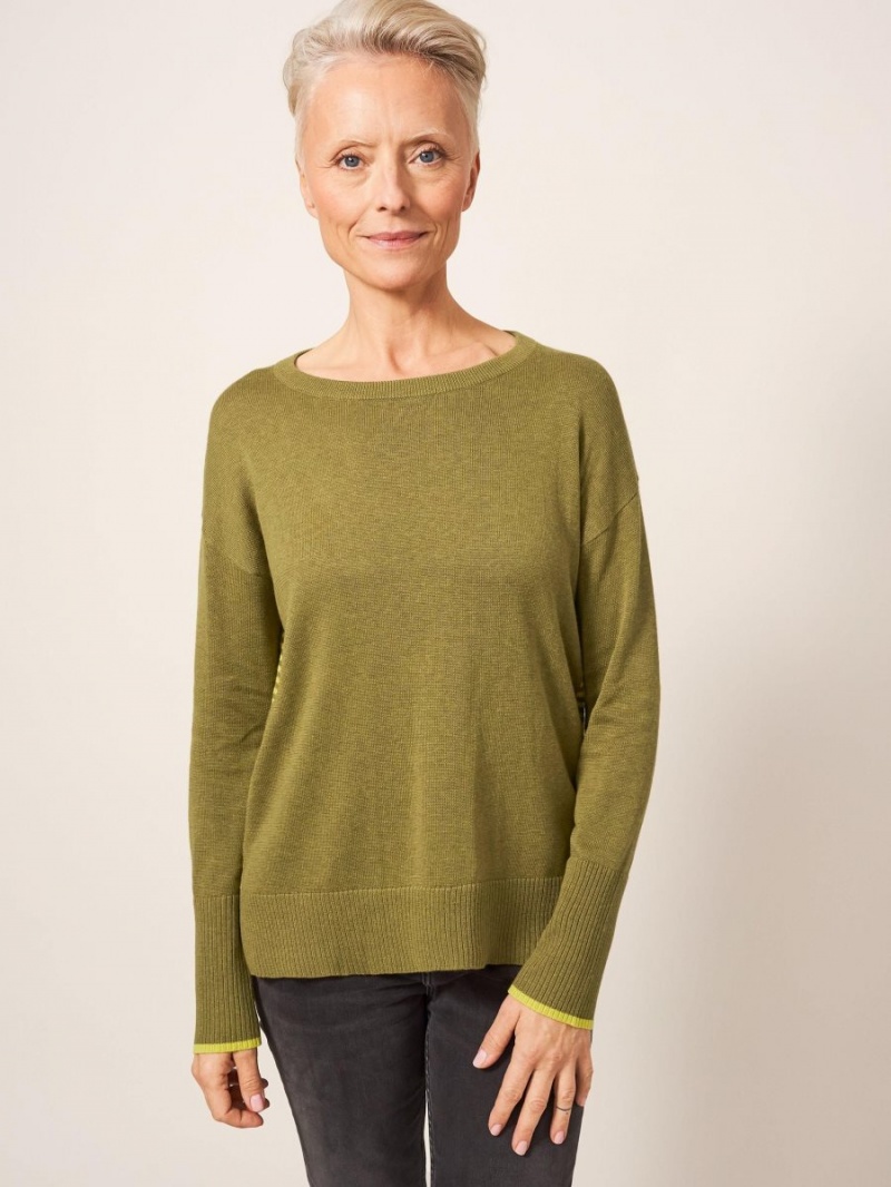 White Stuff Olive Crew Neck Jumper Deep Green | 37012-GHYJ