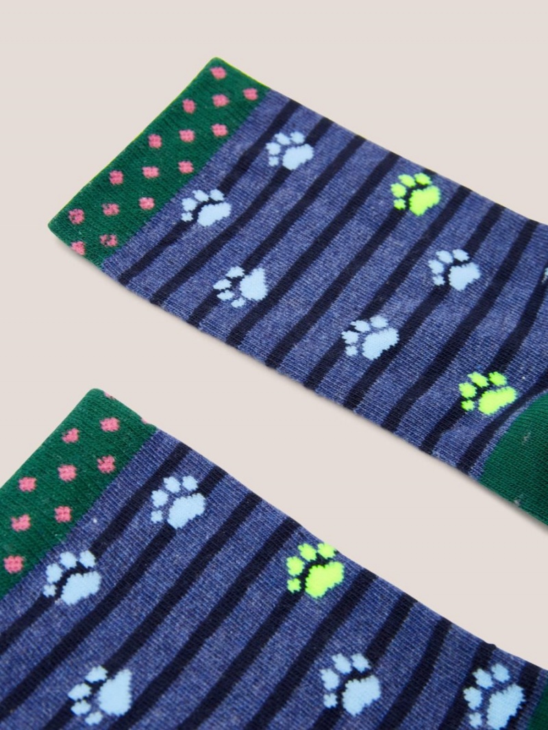 White Stuff Paw Stripe Dog Ankle Socks Navy Multi | 86723-UZIX