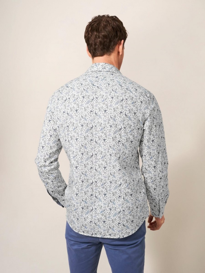 White Stuff Peacock Printed Slim Fit Shirt Natural White | 38517-RDHO